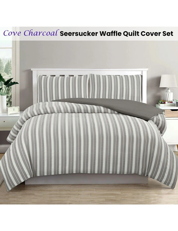 Ardor Cove Charcoal Seersucker Waffle Quilt Cover Set, hi-res image number null