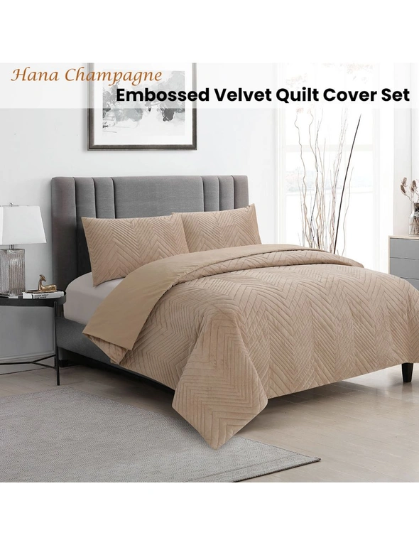 Ardor Hana Champagne Embossed Velvet Quilt Cover Set, hi-res image number null