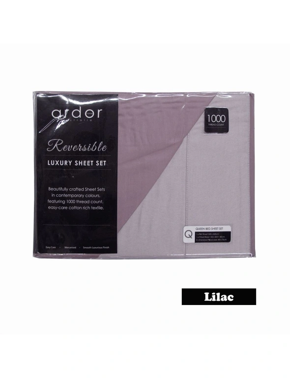 1000TC Cotton Rich Reversible Sheet Set Lilac by Ardor, hi-res image number null