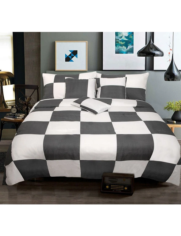 6 Piece Comforter Set Check Charcoal by Shangri La, hi-res image number null