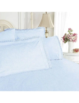 Shangri La Broderie Anglaise Quilt Cover Set Blue Queen