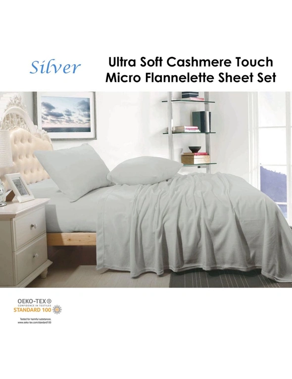 Shangri La Cashmere Touch Micro Flannelette Sheet Set Silver, hi-res image number null