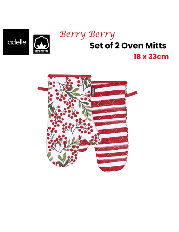 Ladelle Berry Berry Christmas Set of 2 Oven Mitts 18 x 33 cm, hi-res image number null