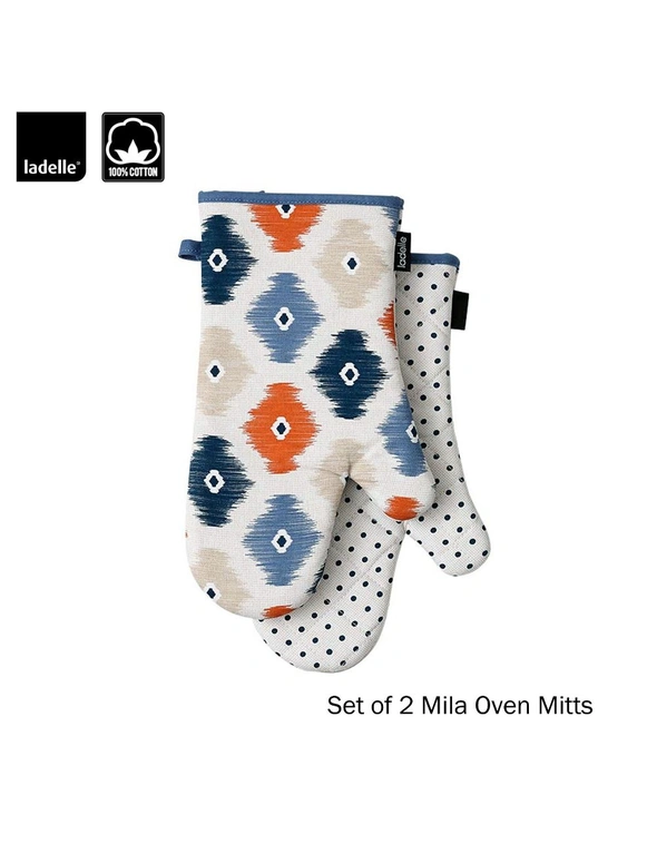 Set of 2 Mila Cotton Kitchen / BBQ Oven Mitts by Ladelle, hi-res image number null