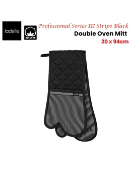 Ladelle Professional Series Stripe Black Double Oven Mitt 20 x 94 cm