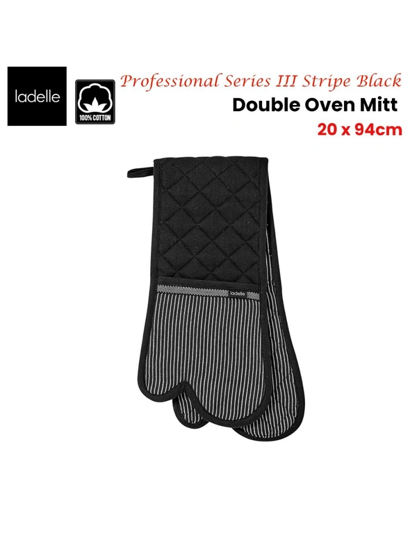 Ladelle Professional Series Stripe Black Double Oven Mitt 20 x 94 cm, hi-res image number null