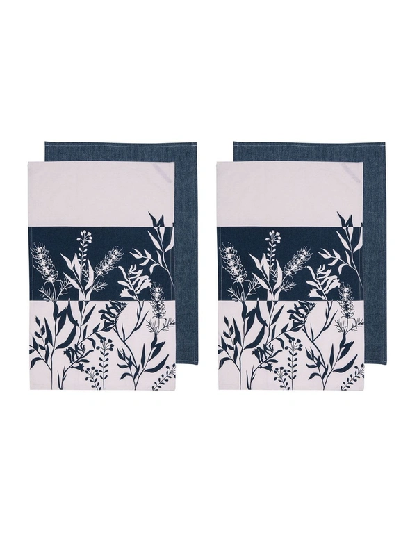 Ladelle Set of 4 Homespun Flower Cotton Kitchen Tea Towels 50 x 70 cm, hi-res image number null