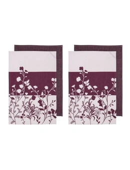 Ladelle Set of 4 Homespun Flower Cotton Kitchen Tea Towels 50 x 70 cm