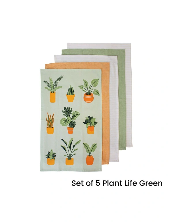 Ladelle Set of 5 Plant Life Cotton Kitchen Tea Towels 50 x 70 cm, hi-res image number null