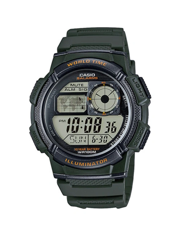 Casio Watch AE-1000W-3AVD  AE1000 AE-1000W Sports Swimming, World Time, 5-Alarms, Stopwatch,Timer, Green, hi-res image number null
