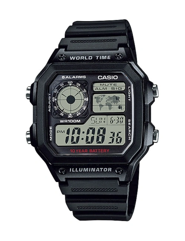Casio Watches AE-1200WH-1AVD AE-1200 AE1200 AE1200WH AE-1200WH-1A AE-1200WH-1B Sports Swimming, World Time, 5-Alarms, Stopwatch, Timer, hi-res image number null