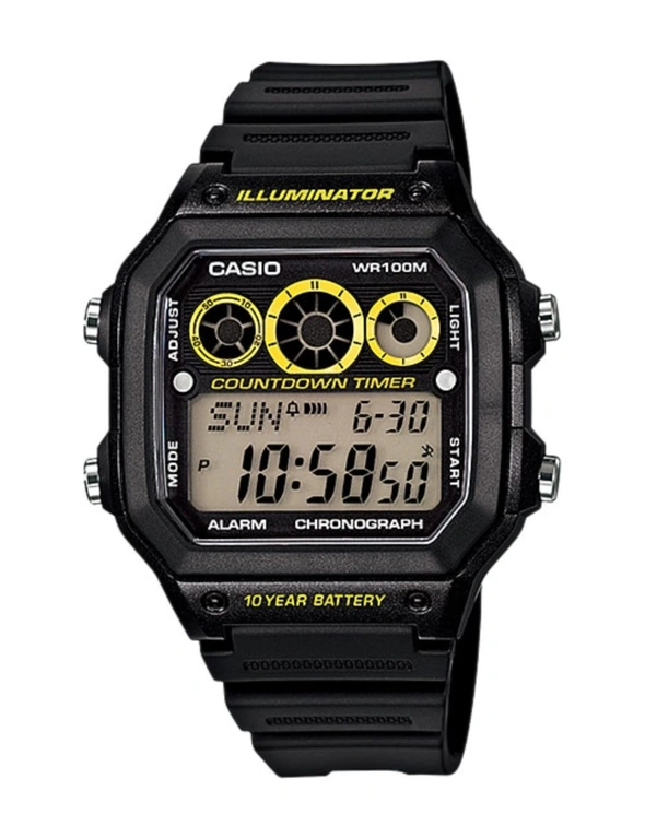 Casio Watch Men's Casual Sports AE-1300WH-1AV Alarm Stop Watch El Backlight Timer World Time 100 Metres Water Resistant, hi-res image number null