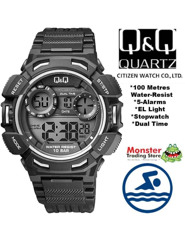 QQ Citizen Made Digital Watch Men's M148J004 Alarm, Stopwatch, Timer, Dual Time, El Light, 100m Water Resist, hi-res image number null