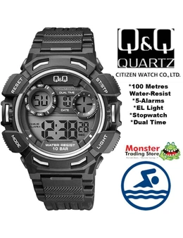 QQ Citizen Made Digital Watch Men's M148J004 Alarm, Stopwatch, Timer, Dual Time, El Light, 100m Water Resist