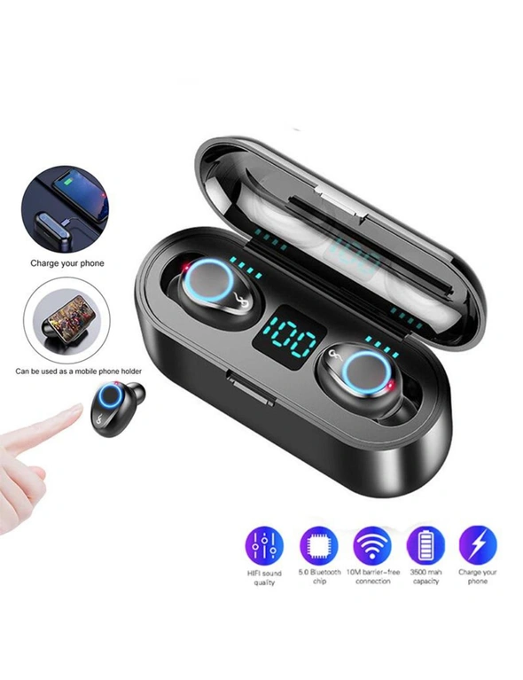 F9 Bluetooth 5.0 TWS LED Button Wireless Earphones, hi-res image number null