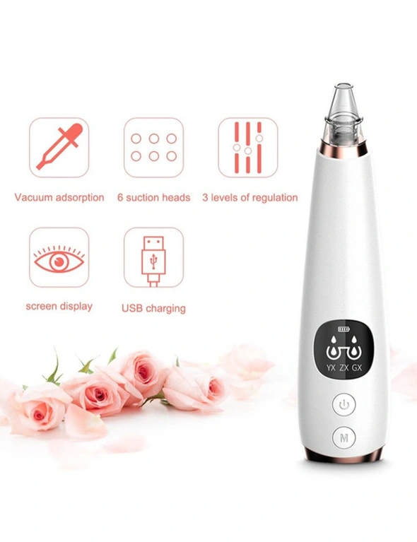 6 Nozzle Electric Vacuum Suction Blackhead Remover Pore Deep Cleaner for Face and Nose, hi-res image number null