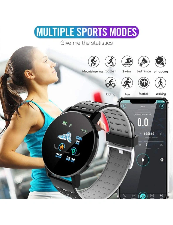 Bluetooth Smartwatch Blood Pressure Monitor Unisex and Fitness Tracker USB Charging, hi-res image number null