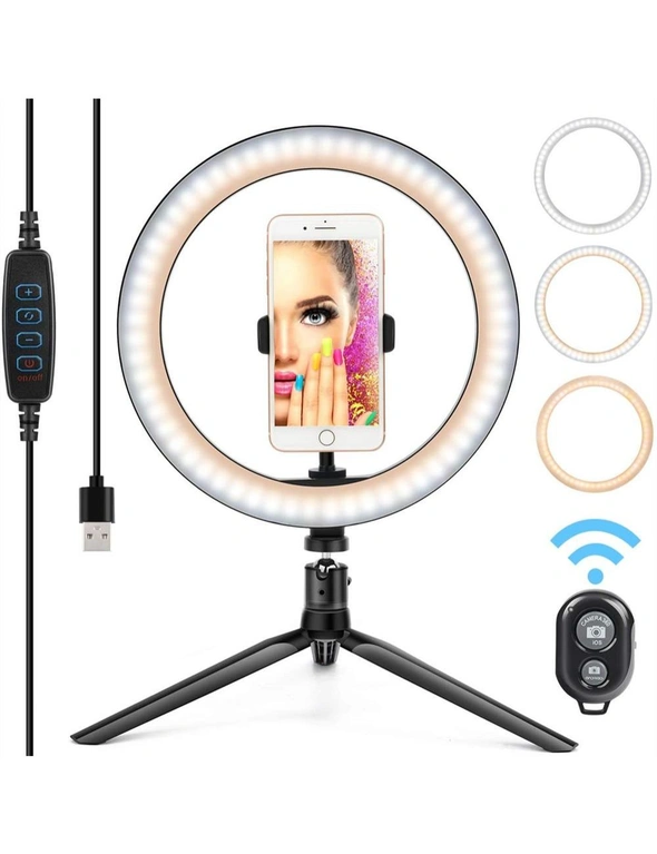 LED Desktop Selfie Ring Light with a Tripod - 10 inch, hi-res image number null