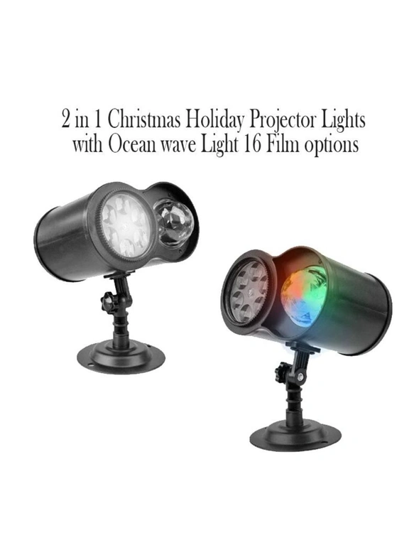 2 in 1 Christmas Holiday Projector Lights with Ocean wave Light - 16 Film Options, hi-res image number null