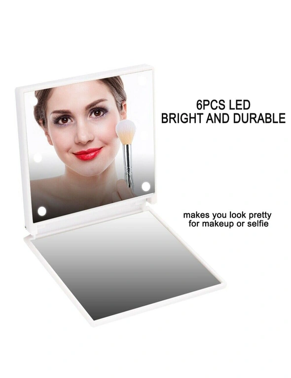 6 Built In LED Mini Handheld Folding Makeup Mirror Battery Operated, hi-res image number null