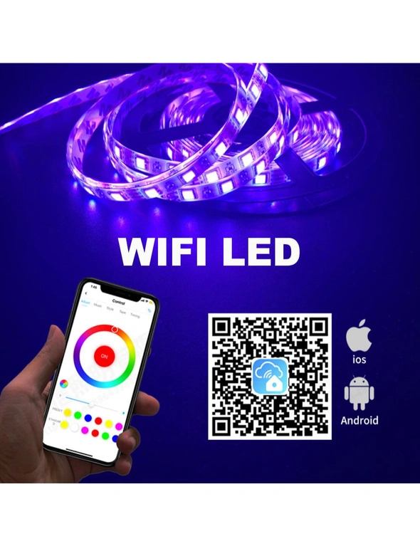 Wi Fi Voice Control Smart LED RGB Strip Light 5m 10m AU EE UK US Plug, hi-res image number null