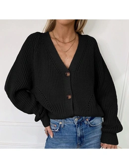 Women's Cropped Knit Button Cardigan