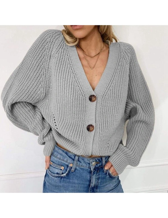 Women's Cropped Knit Button Cardigan, hi-res image number null