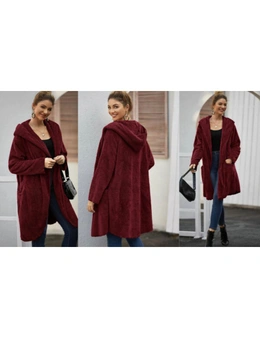 Women's Open Front Hooded Teddy Coat with Pockets