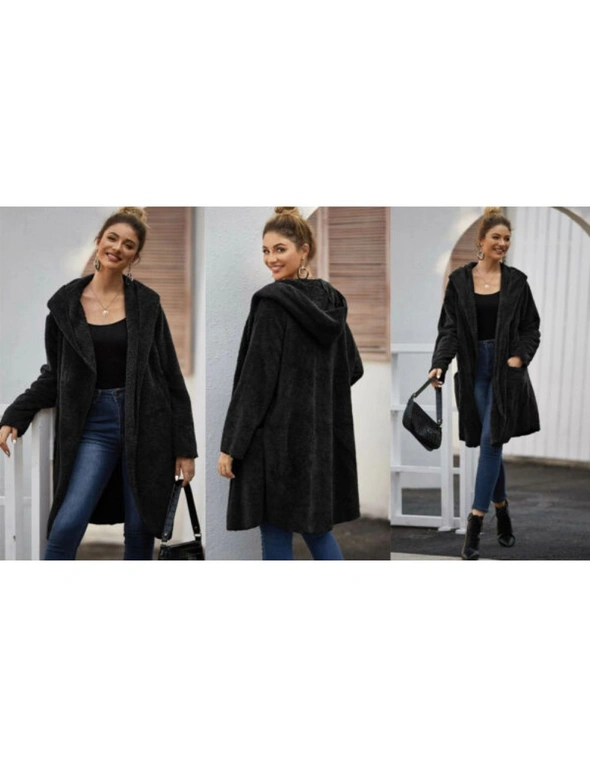 Women's Open Front Hooded Teddy Coat with Pockets, hi-res image number null