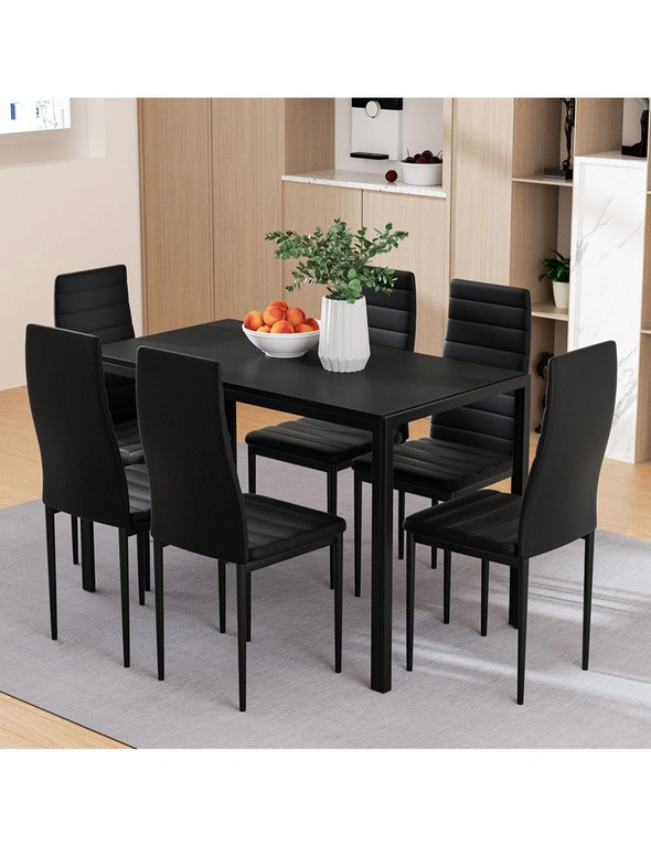 Artiss Dining Chairs and Table Dining Set 6 Chair Set Of 7 Wooden Top Black, hi-res image number null