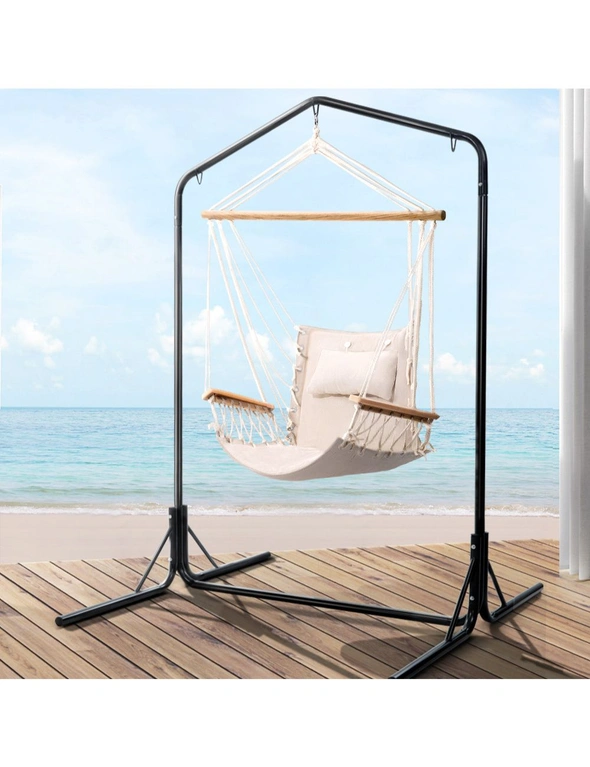 Gardeon Outdoor Hammock Chair with Stand Swing Hanging Hammock Garden Cream, hi-res image number null