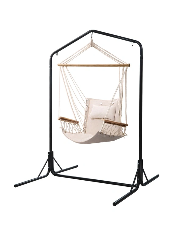 Gardeon Outdoor Hammock Chair with Stand Swing Hanging Hammock Garden Cream, hi-res image number null
