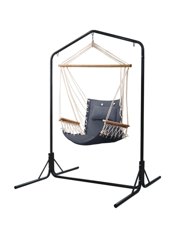 Gardeon Outdoor Hammock Chair with Stand Swing Hanging Hammock Garden Grey, hi-res image number null