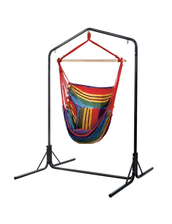 Gardeon Outdoor Hammock Chair with Stand Swing Hanging Hammock Pillow Rainbow, hi-res image number null