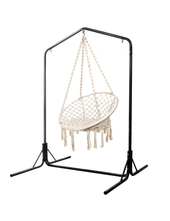 Gardeon Outdoor Hammock Chair with Stand Cotton Swing Relax Hanging 124CM Cream, hi-res image number null