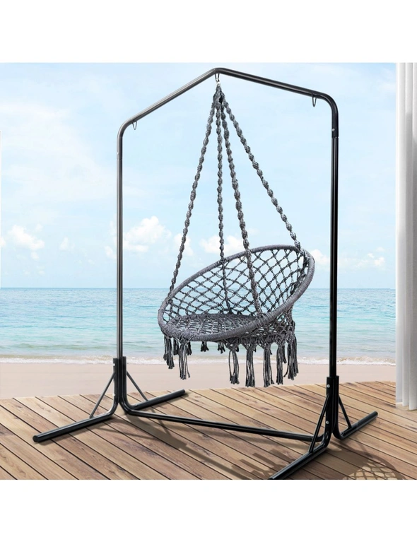 Gardeon Outdoor Hammock Chair with Stand Cotton Swing Relax Hanging 124CM Grey, hi-res image number null
