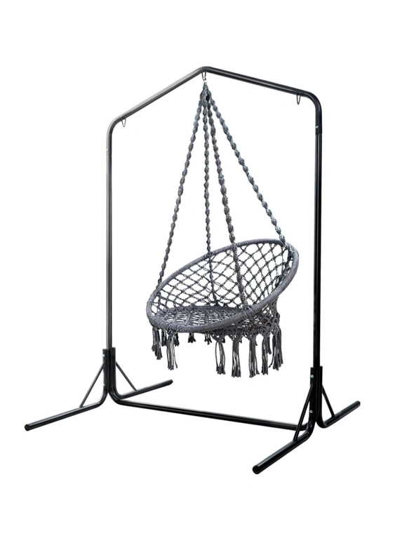 Gardeon Outdoor Hammock Chair with Stand Cotton Swing Relax Hanging 124CM Grey, hi-res image number null