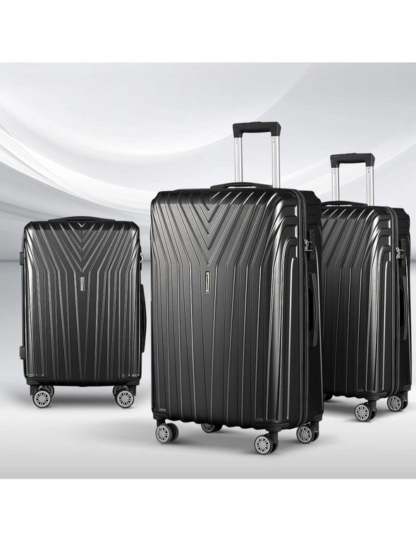 Wanderlite 3pc Luggage Trolley Suitcase Sets Hard Case Black | Rivers ...