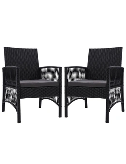 Gardeon Outdoor Furniture Dining Chairs Rattan Garden Patio Cushion Black x2 Gardeon