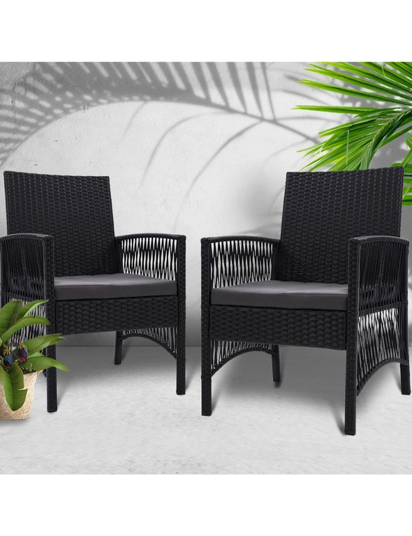 Gardeon Outdoor Furniture Dining Chairs Rattan Garden Patio Cushion Black x2 Gardeon, hi-res image number null