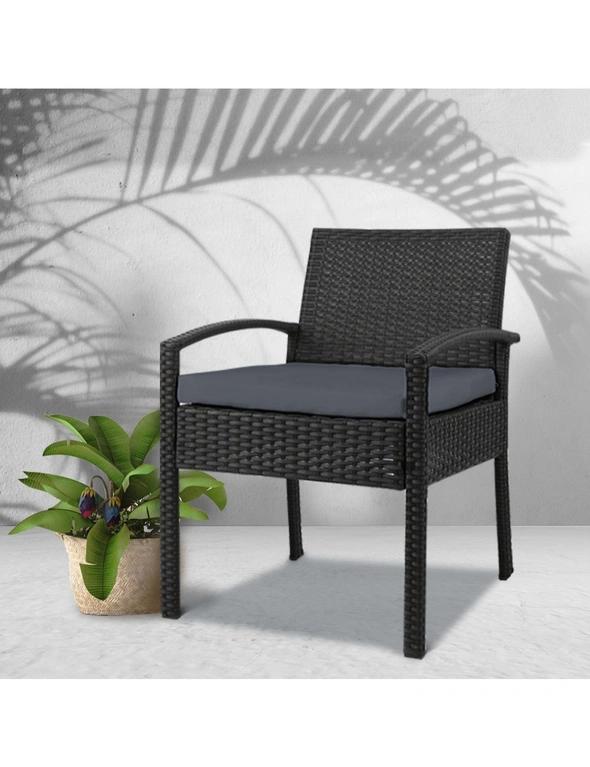 Gardeon Outdoor Furniture Rattan Chair Bistro Wicker Garden Patio Cushion Black Gardeon, hi-res image number null