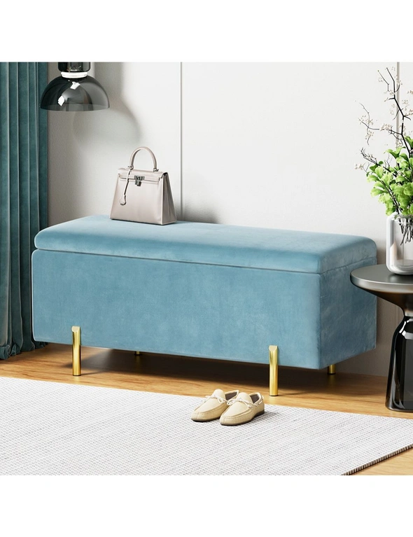 Artiss Storage Ottoman Blanket Box Velvet Chest Toy Foot Stool Couch Bed  Blue
