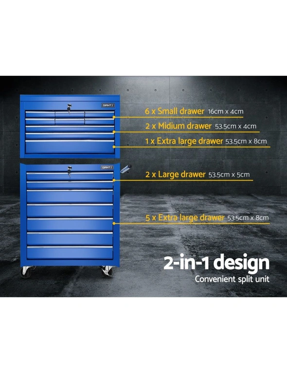 Giantz 16 Drawers Tool Box Chest Trolley Toolbox Mechanic Garage Storage Cabinet Blue, hi-res image number null