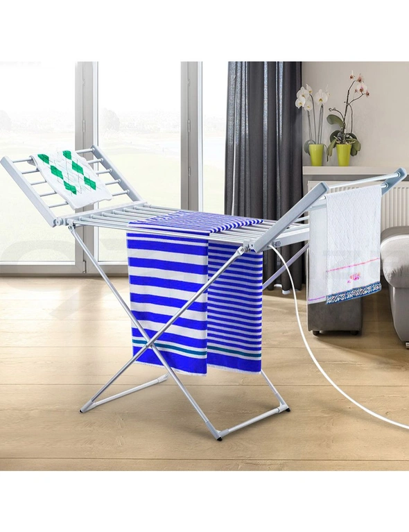 Devanti Electric Heated Towel Clothes Airer Rack Dryer Warmer Stand Rail  Free Standing