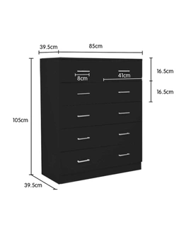 NNEDPE Tallboy Dresser 6 Chest of Drawers Cabinet 85 x 39.5 x 105 - Black