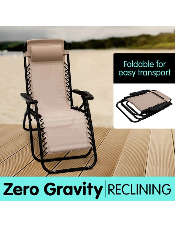 NNEDPE Zero Gravity Reclining Deck Camping Chair - Beige, hi-res image number null