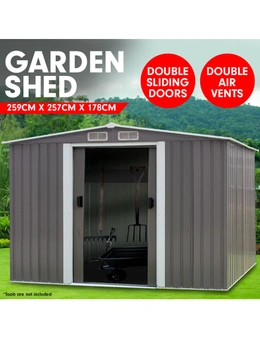 NNEDPE Garden Shed Spire Roof 8ft x 8ft Outdoor Storage Shelter - Grey