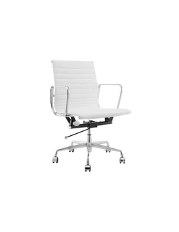 NNEKGE Replica Eames Group Standard Aluminium Low Back Office Chair (White Leather)