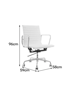 NNEKGE Replica Eames Group Standard Aluminium Low Back Office Chair (White Leather)
