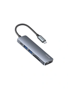 Orotec Yesido HB11 6-in-1 Aluminium Alloy USB-C Multiport Hub Adapter with 4K HDMI & Card Reader, Grey